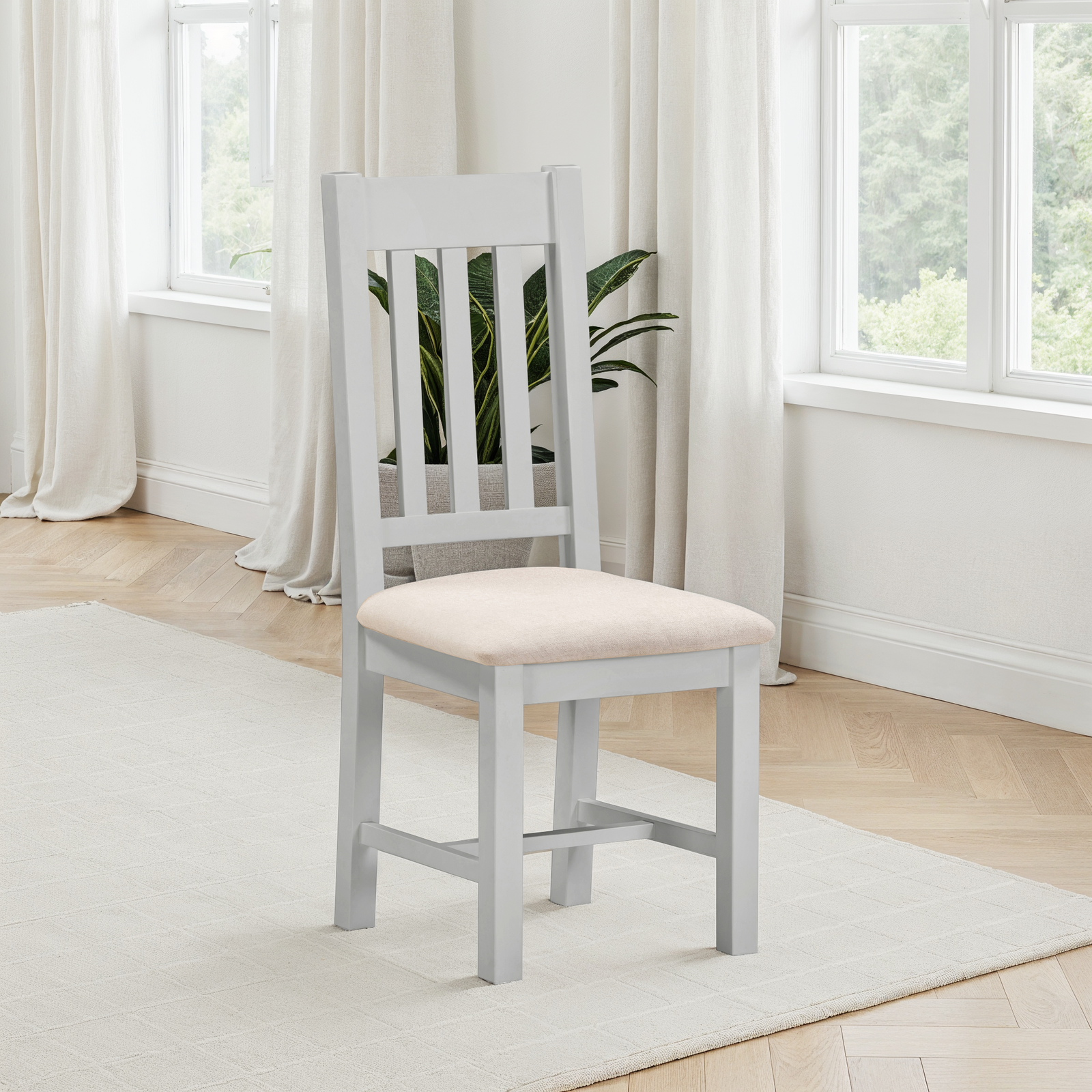 Windsor Slatted Chair (Box of 2) Pebble Grey/Oat Fabric