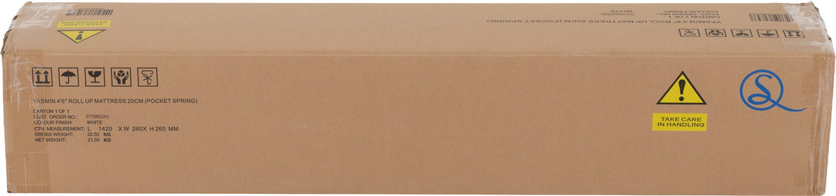 Yasmin 4'6" Roll-Up Mattress 20cm (Pocket Spring) White