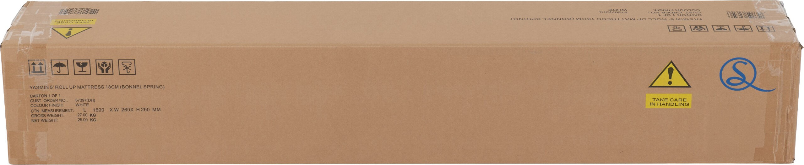 Yasmin 5' Roll-Up Mattress 18cm (Bonnel Spring) White
