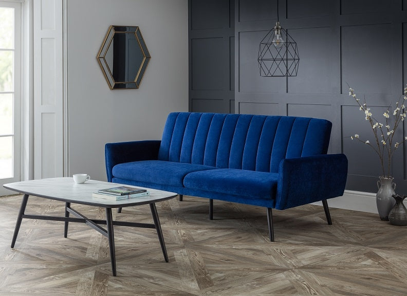 Afina Blue Velvet Sofa Bed Room Closed