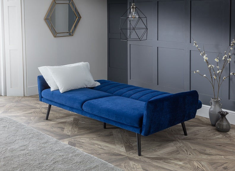 Afina Blue Velvet Sofa Bed Room Open