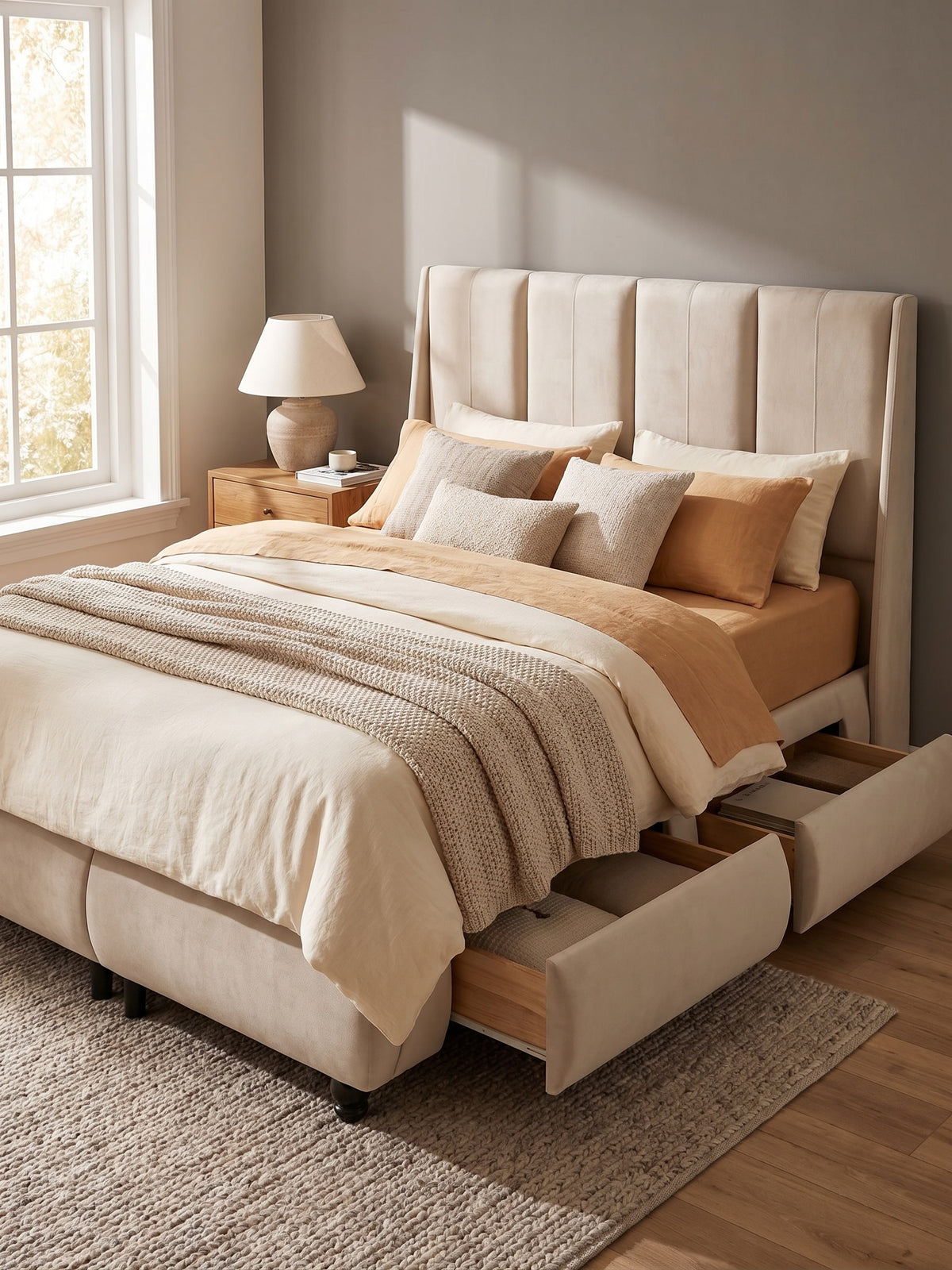 Alex Headboard – Beige Chenille Fabric