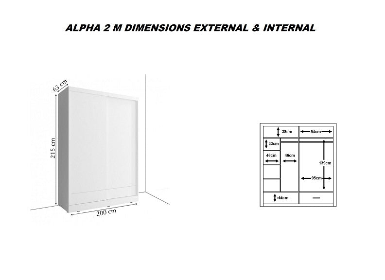 Alpha 2m White Mirrored Sliderobe ***EXPRESS DELIVERY***