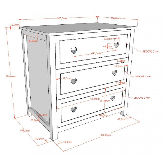 AMORI CHEST OF 3 DRAWERS WHITE