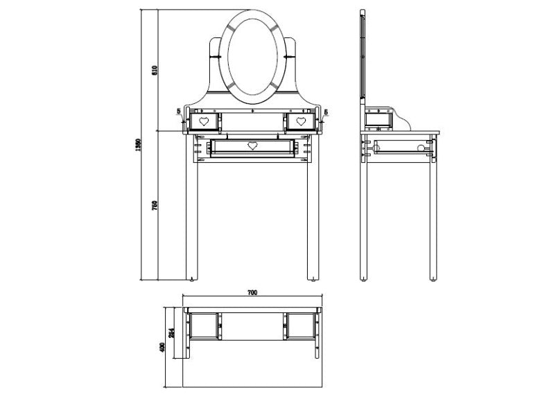 Amori Dressing Table - dimensions
