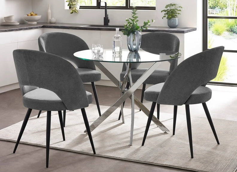 Anderson Round Glass Dining Table With Ella Dining Chairs