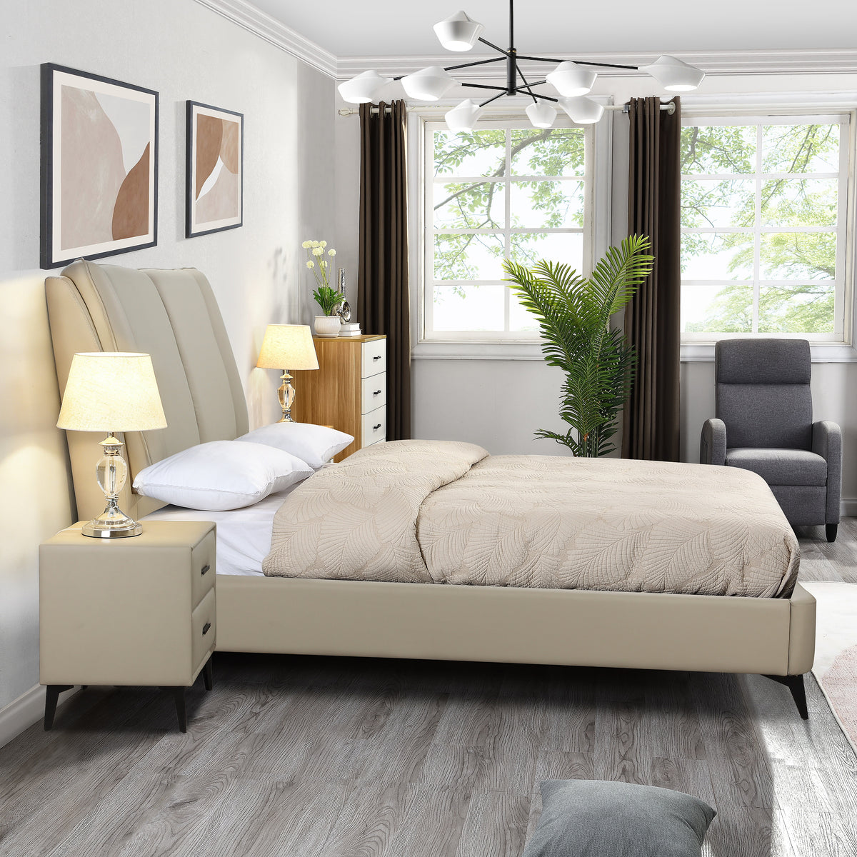 Antrim Bed Frame – Greige Faux Leather