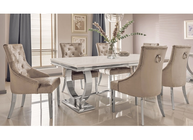 Arianna Cream Table + 6 Belvedere Champagne Chairs