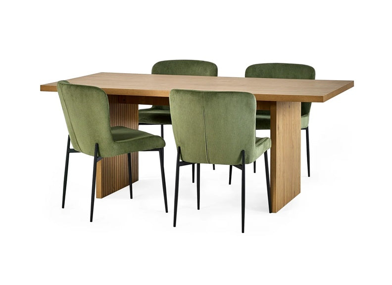 Arundel Dining Table & Four Leonie Chairs – Light Oak Effect with Velvet Upholstery