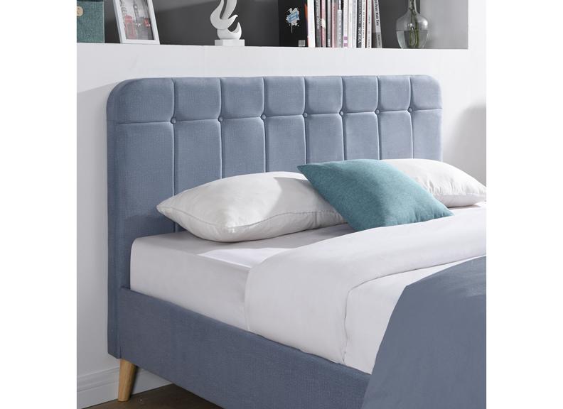 Ashley Sky Blue Fabric Bed With Fabric Stud Headboard
