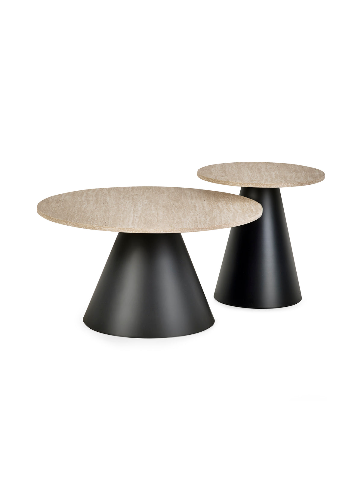 Elgon Travertine Effect Coffee and Lamp Table Set – Black Metal Base