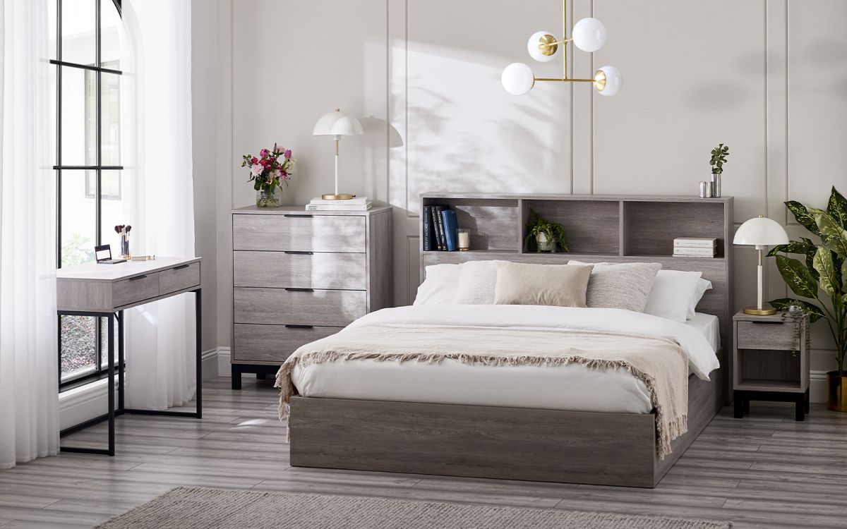 Bali Ottoman Storage 135cm Double Bed - Grey Oak