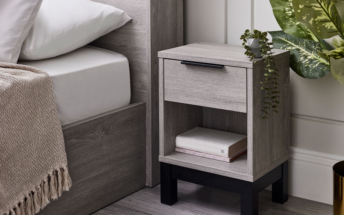 Bali 1 Drawer Bedside - Grey Oak
