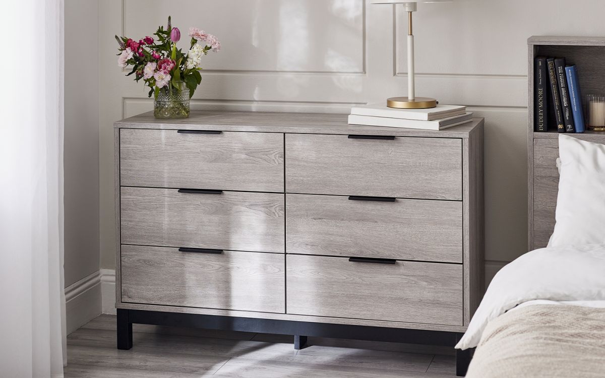 Bali 6 Drawer Wide Chest - Grey Oak