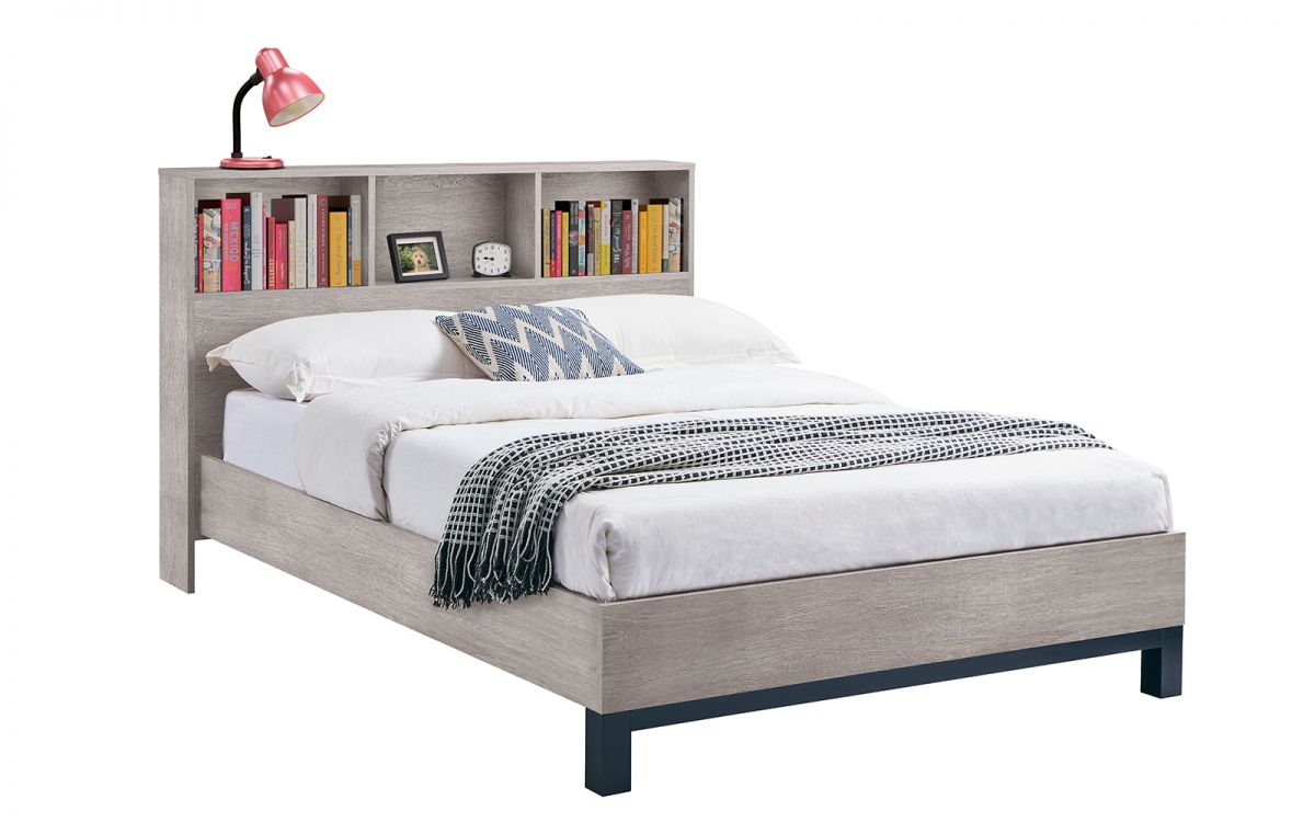 Bali Grey Oak Bookcase Headboard Bed - 135cm
