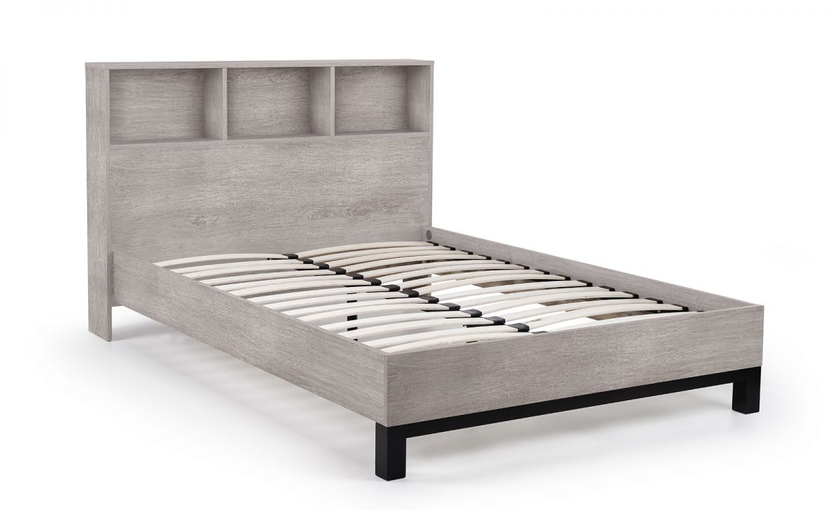 Bali Grey Oak Bookcase Headboard Bed - 135cm