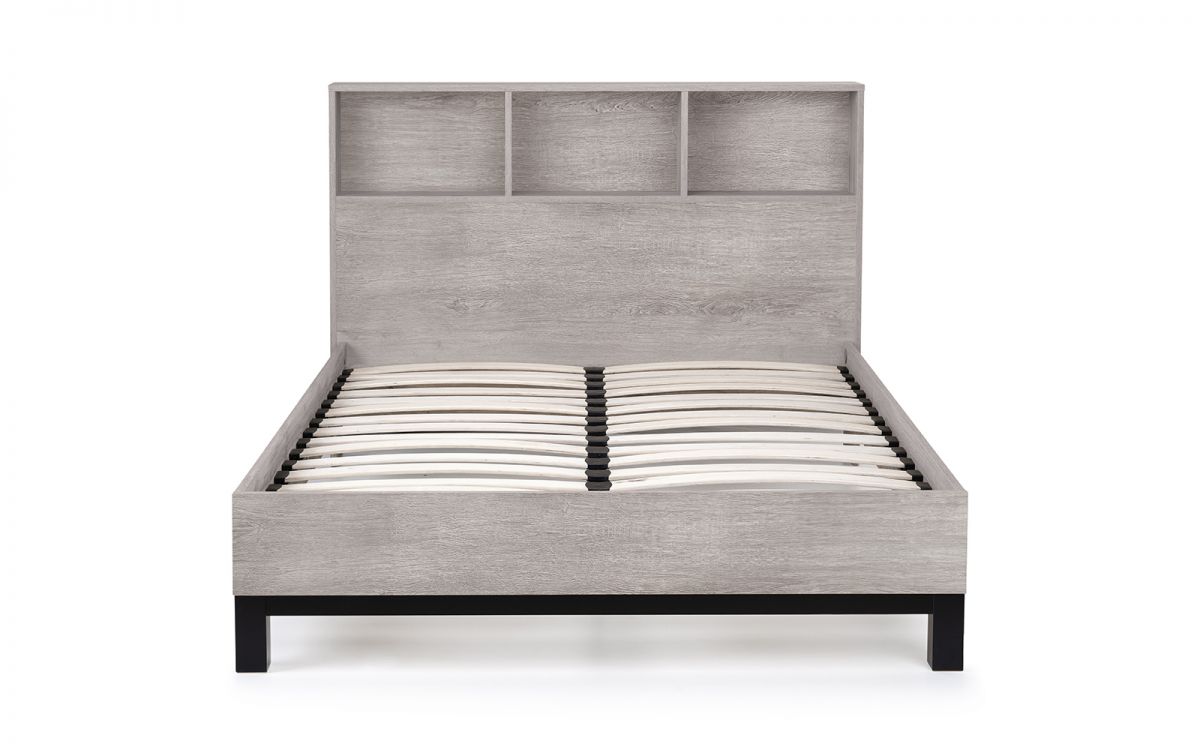 Bali Grey Oak Bookcase Headboard Bed - 135cm