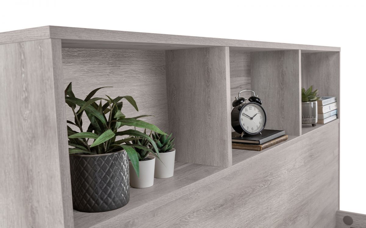 Bali Grey Oak Bookcase Headboard Bed - 135cm