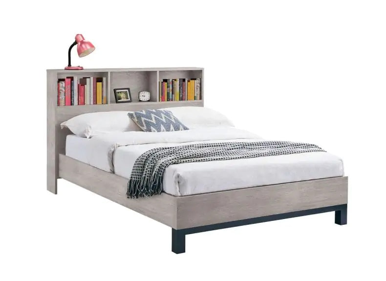 Bali Bookcase Headboard Bed 5 ft - Grey Oak