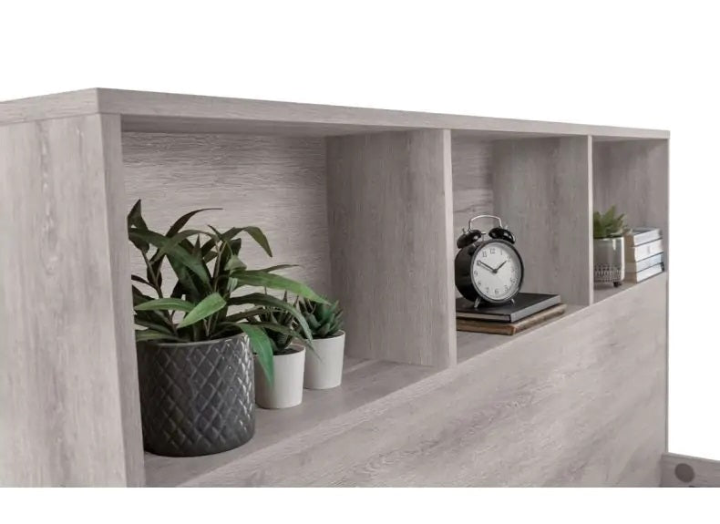Bali Bookcase Headboard Bed 5 ft - Grey Oak