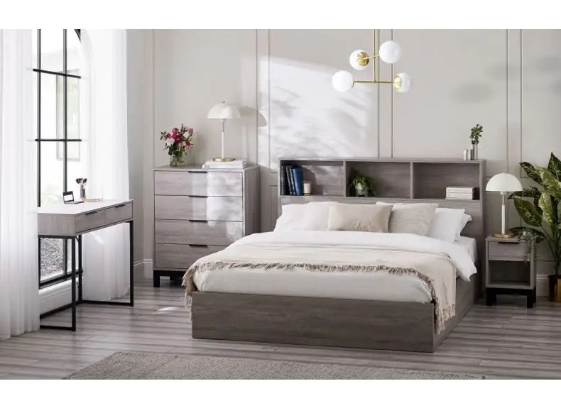 Bali Bookcase Headboard Bed 5 ft - Grey Oak