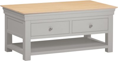 BORDEAUX 2 DRAWER COFFEE TABLE - PEBBLE GREY/OAK