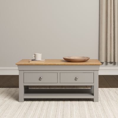 BORDEAUX 2 DRAWER COFFEE TABLE - PEBBLE GREY/OAK