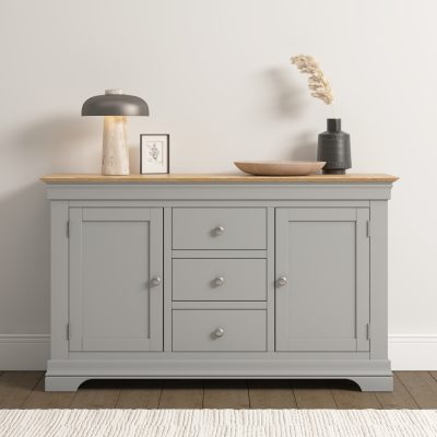 BORDEAUX 3 DOOR 3 DRAWER SIDEBOARD - PEBBLE GREY/OAK