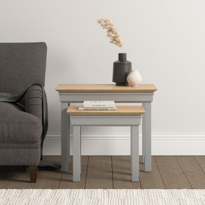 BORDEAUX NEST OF 2 TABLES - PEBBLE GREY/OAK
