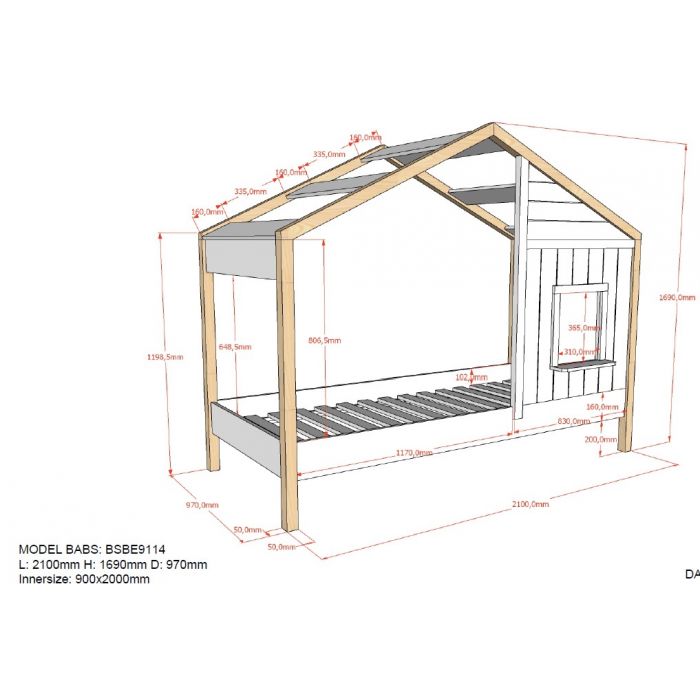 BABS HOUSEBED (91) 90 X 200 CM