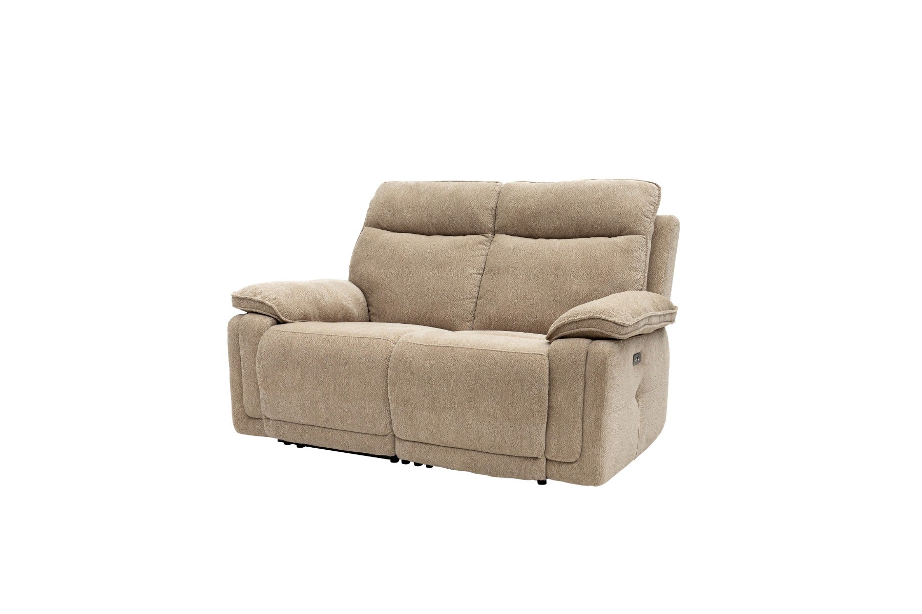 Cadenza Camel Fabric Electric Recliner 2-Seater Sofa – Piped Trim, USB Charging Ports, and Deep-Filled Seating