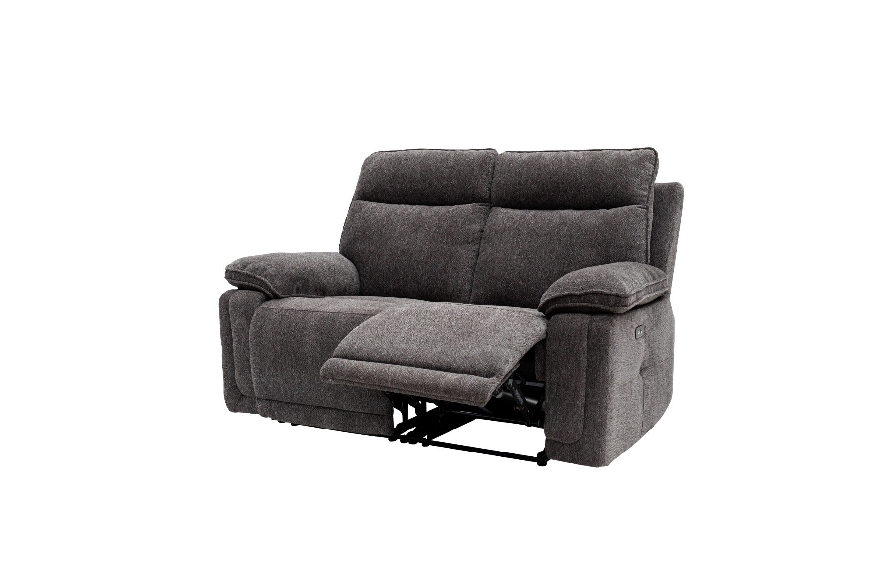 Cadenza Charcoal Fabric Electric Recliner 2-Seater Sofa – Piped Trim, USB Charging Ports, and Deep-Filled Seating