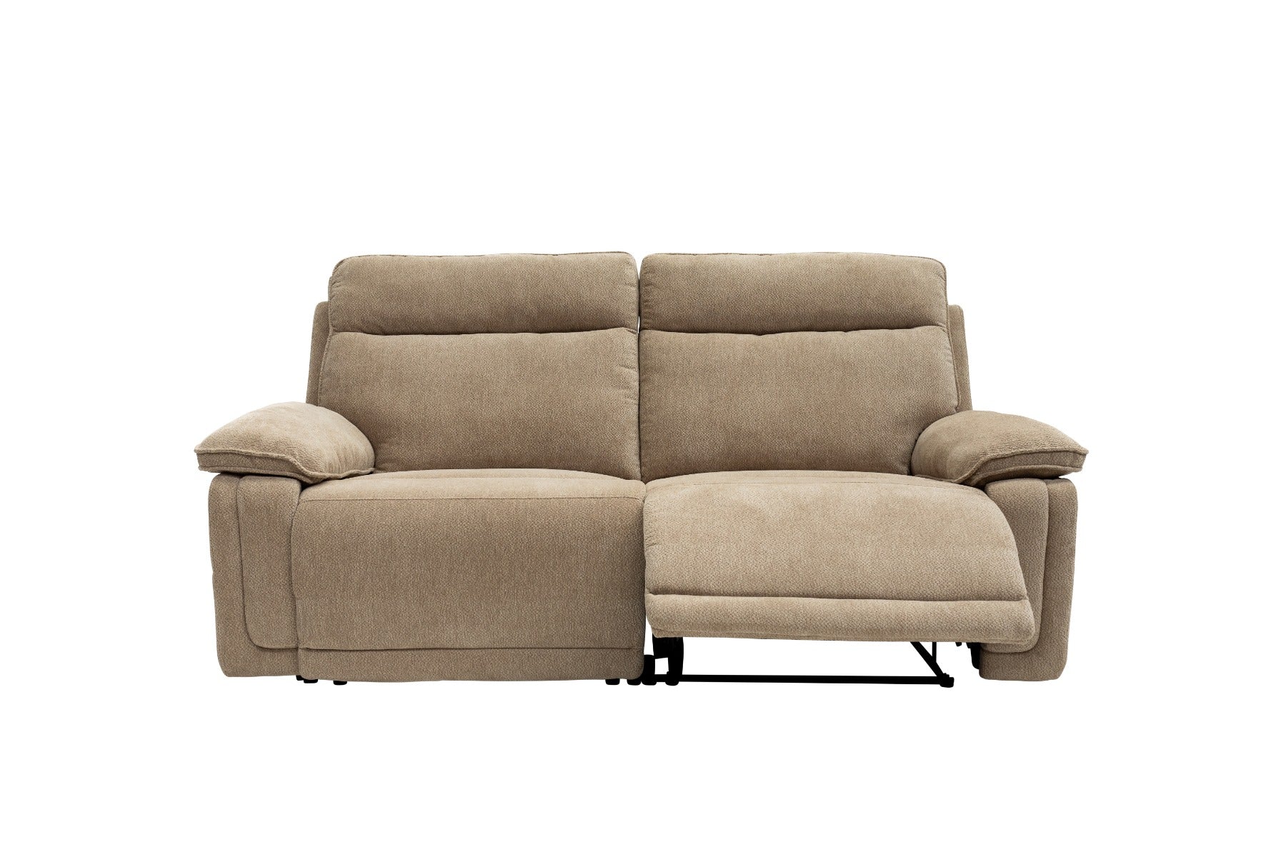 Cadenza Camel Fabric Electric Recliner Sofa – Piped Trim, USB Charging Ports, and Deep-Filled Seating