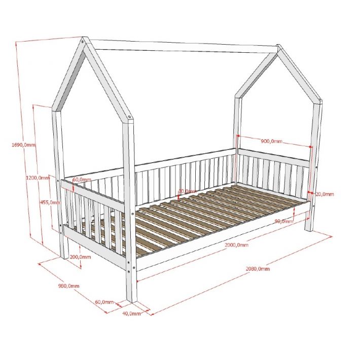 %%%CABANE HOUSE BED WITH FENCE 90 X 200 CM NATURAL