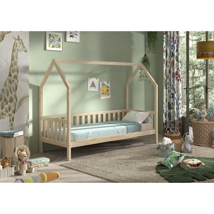 %%%CABANE HOUSE BED WITH FENCE 90 X 200 CM NATURAL
