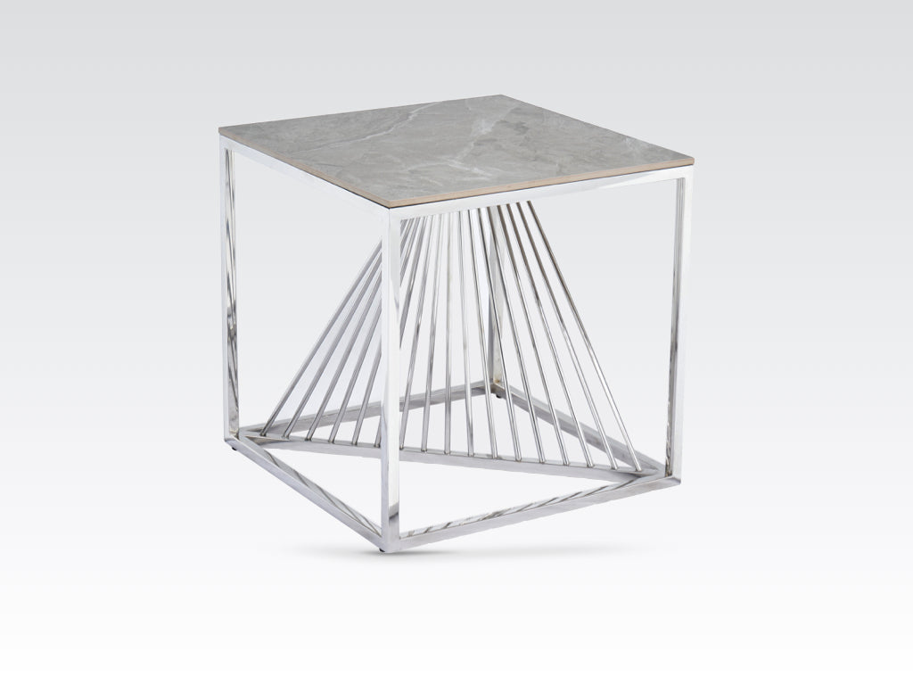 Calabria End Table Sintered Stone and Stainless Steel