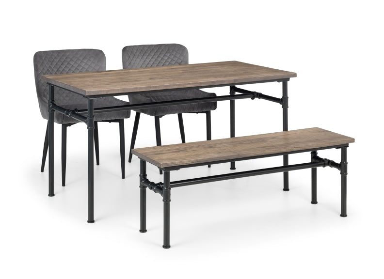 Carnegie Table, Dining Bench & Luxe Grey Chair Set