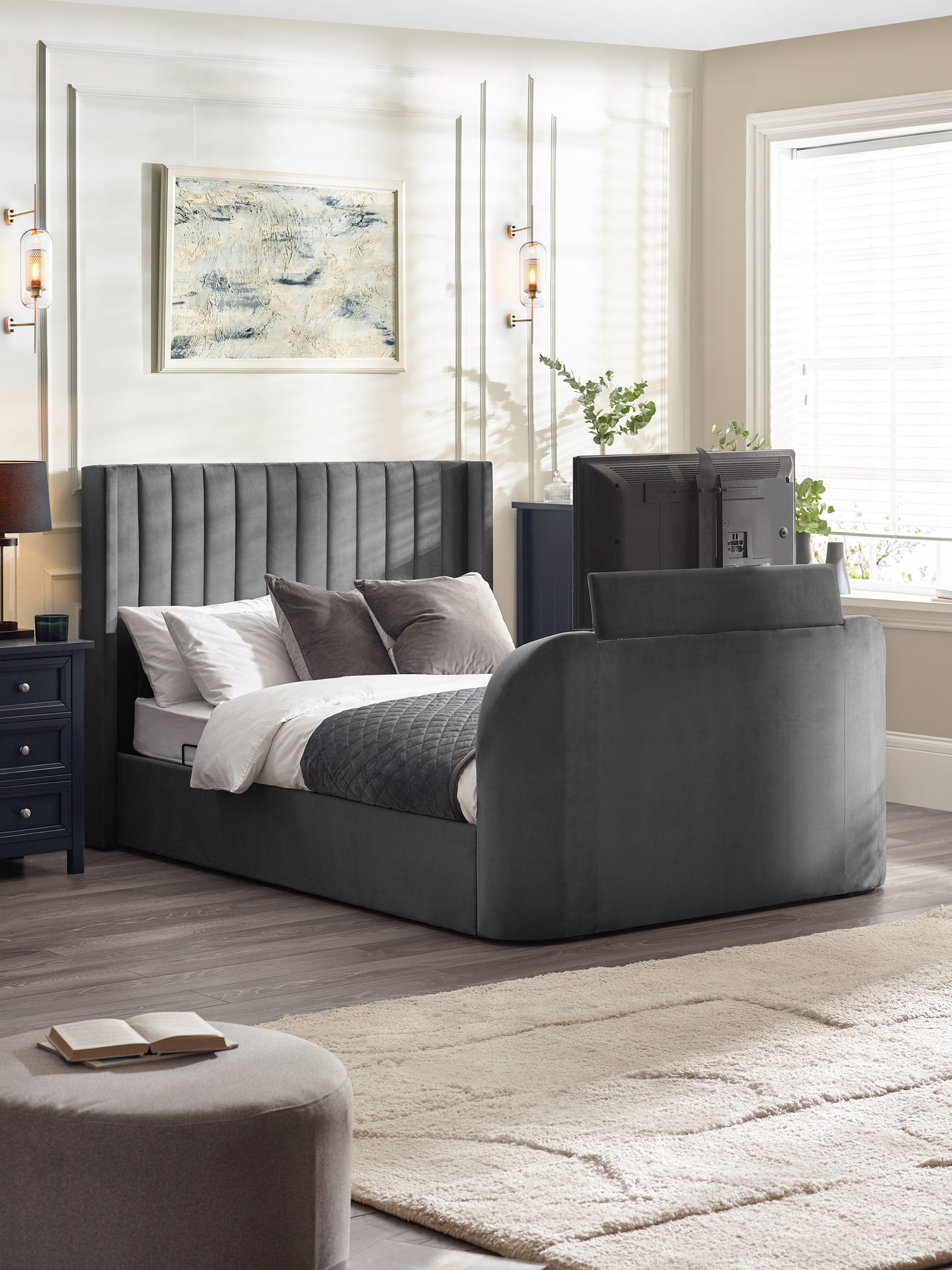 Clara Dark Grey 180cm Super King TV Ottoman Storage Bed