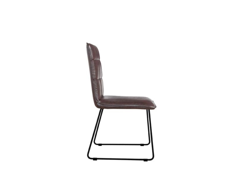 Brown Panel Back Faux Leather Dining Chair - side