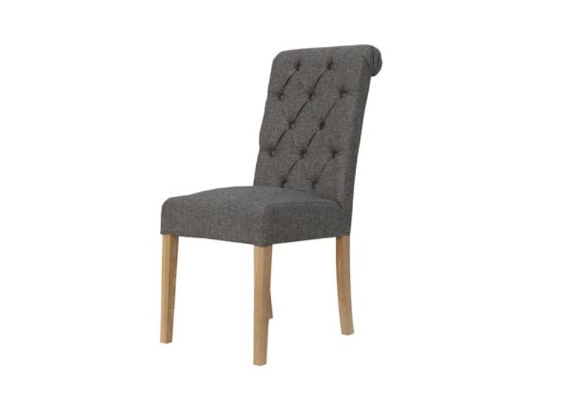 Dark Grey Fabric Chair W/Scroll Back