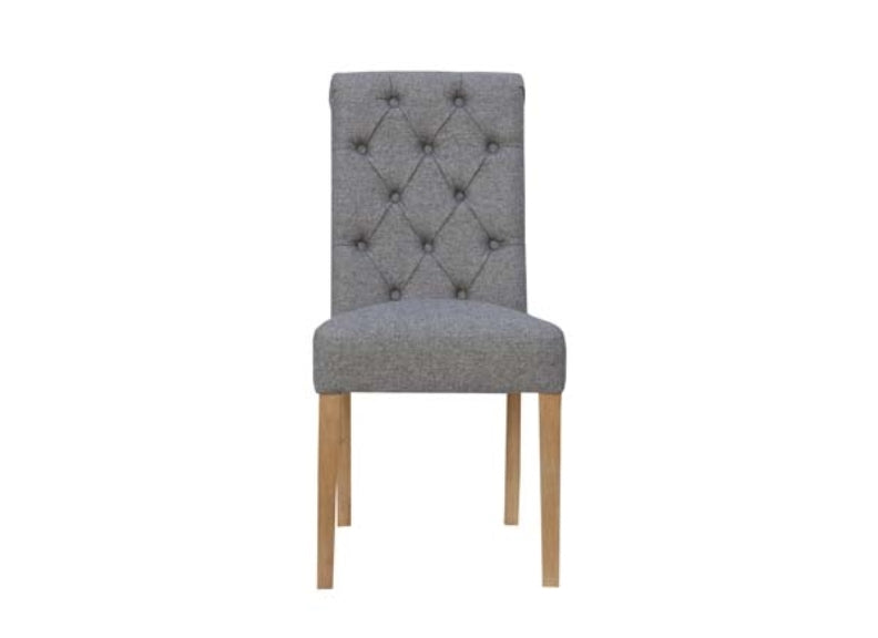 Light Grey Fabric Chair W/Scroll Back - front