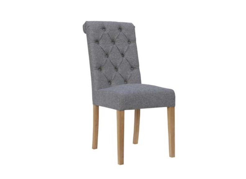 Light Grey Fabric Chair W/Scroll Back 