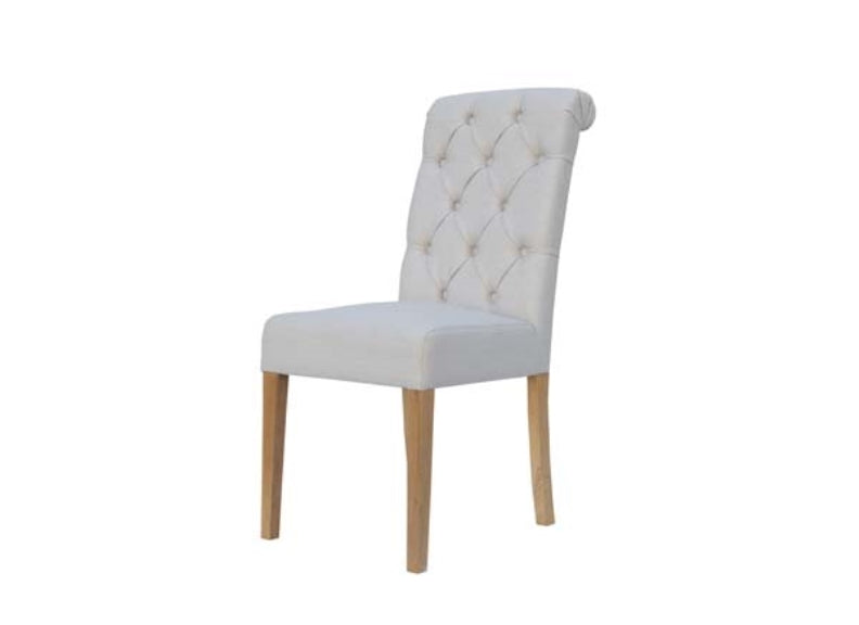 Natural Fabric Chair W/Scroll Back 