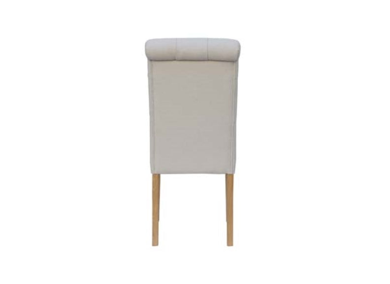 Natural Fabric Chair W/Scroll Back - rear