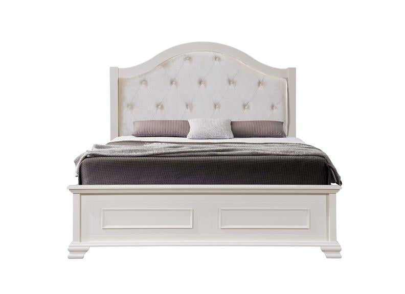 Charlotte Bed Frame – Contemporary Wooden Bed with Fabric Inlay Headboard