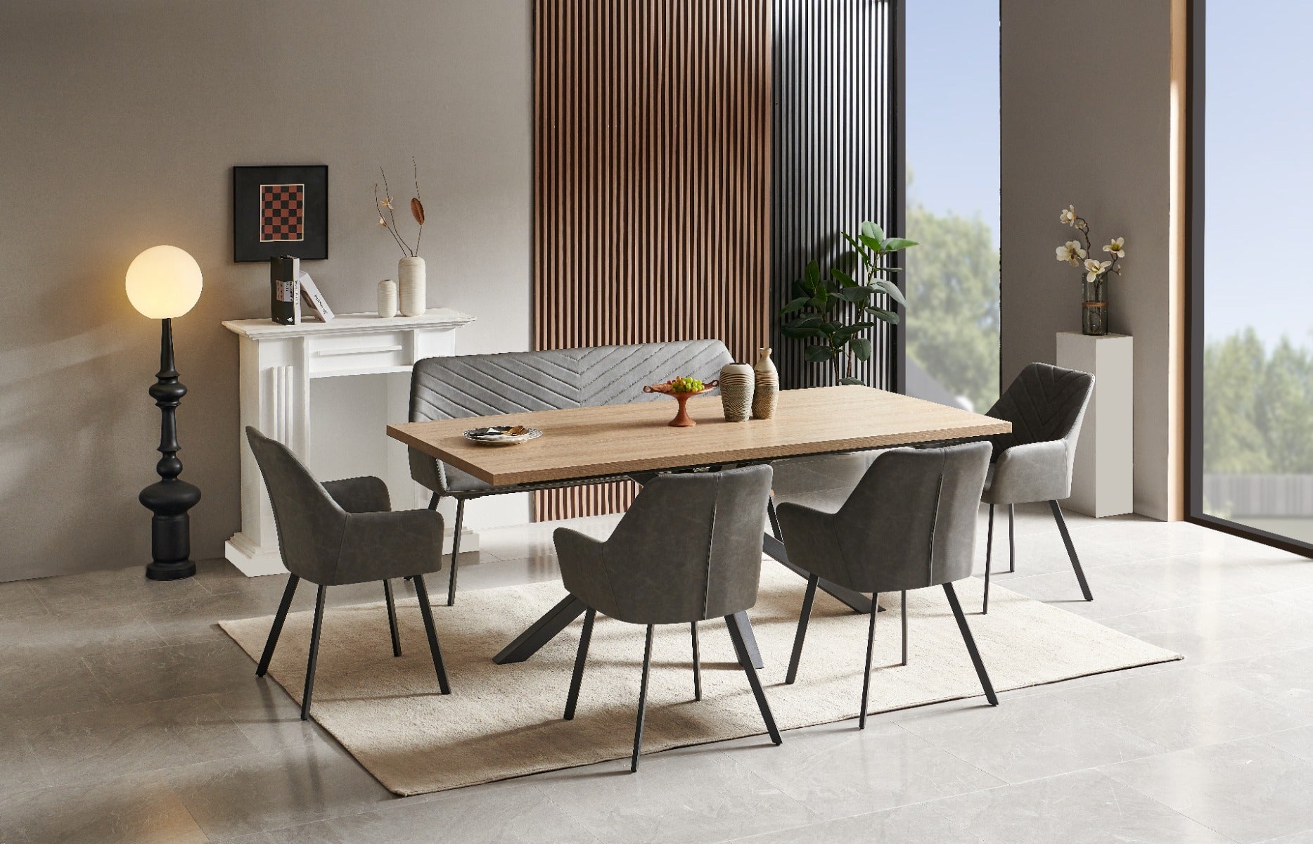 Chrissie Dark Grey Microfibre Bench 159cm - Spacious Seating with Modern Style