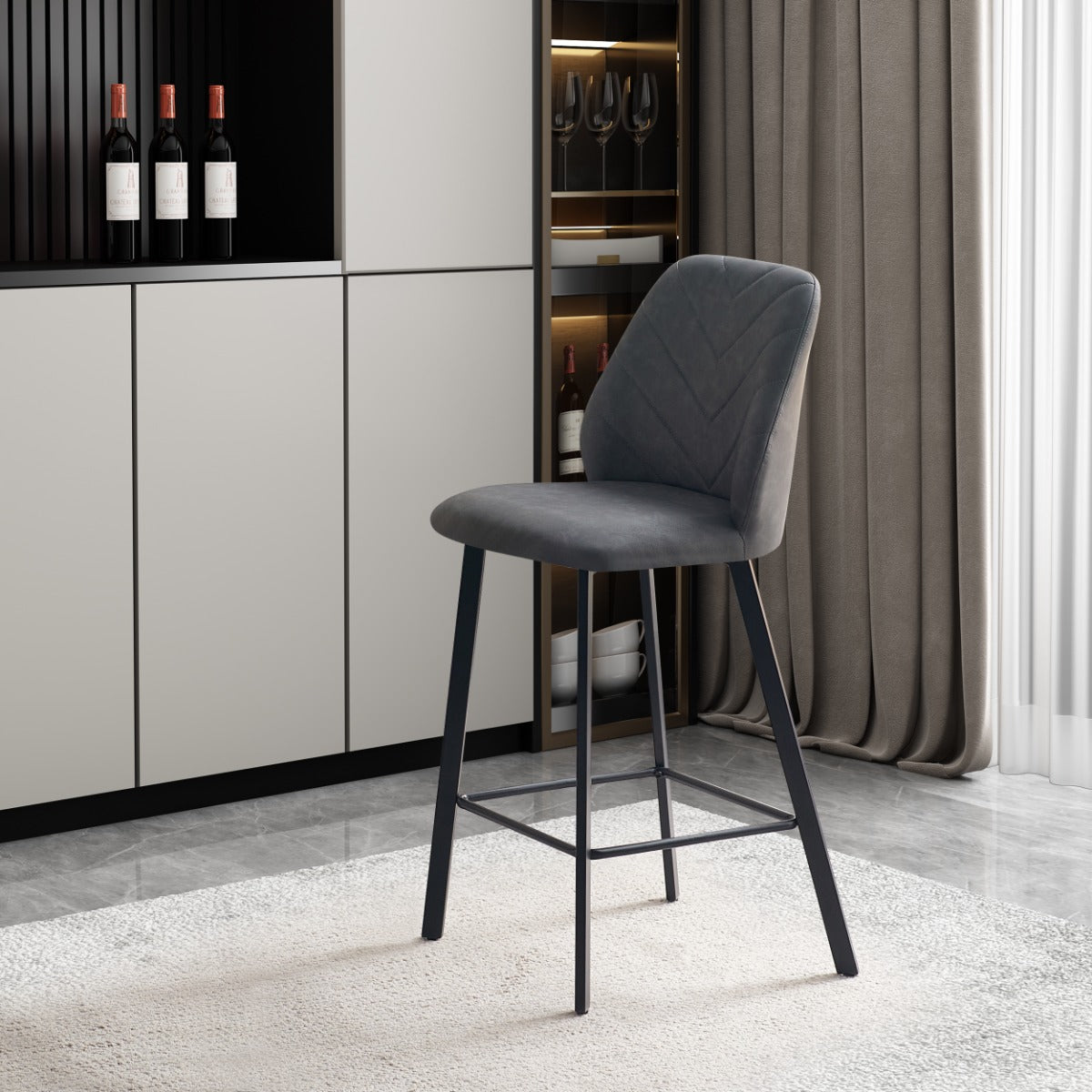Chrissie Dark Grey Microfibre Stool - Versatile and Comfortable Seating Option
