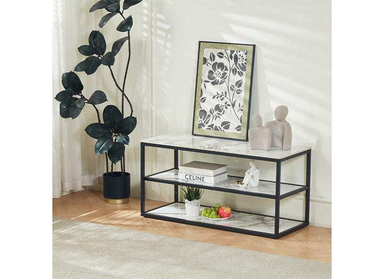 Cody TV Unit 100cm – Black Sintered Stone Top with Metal Frame