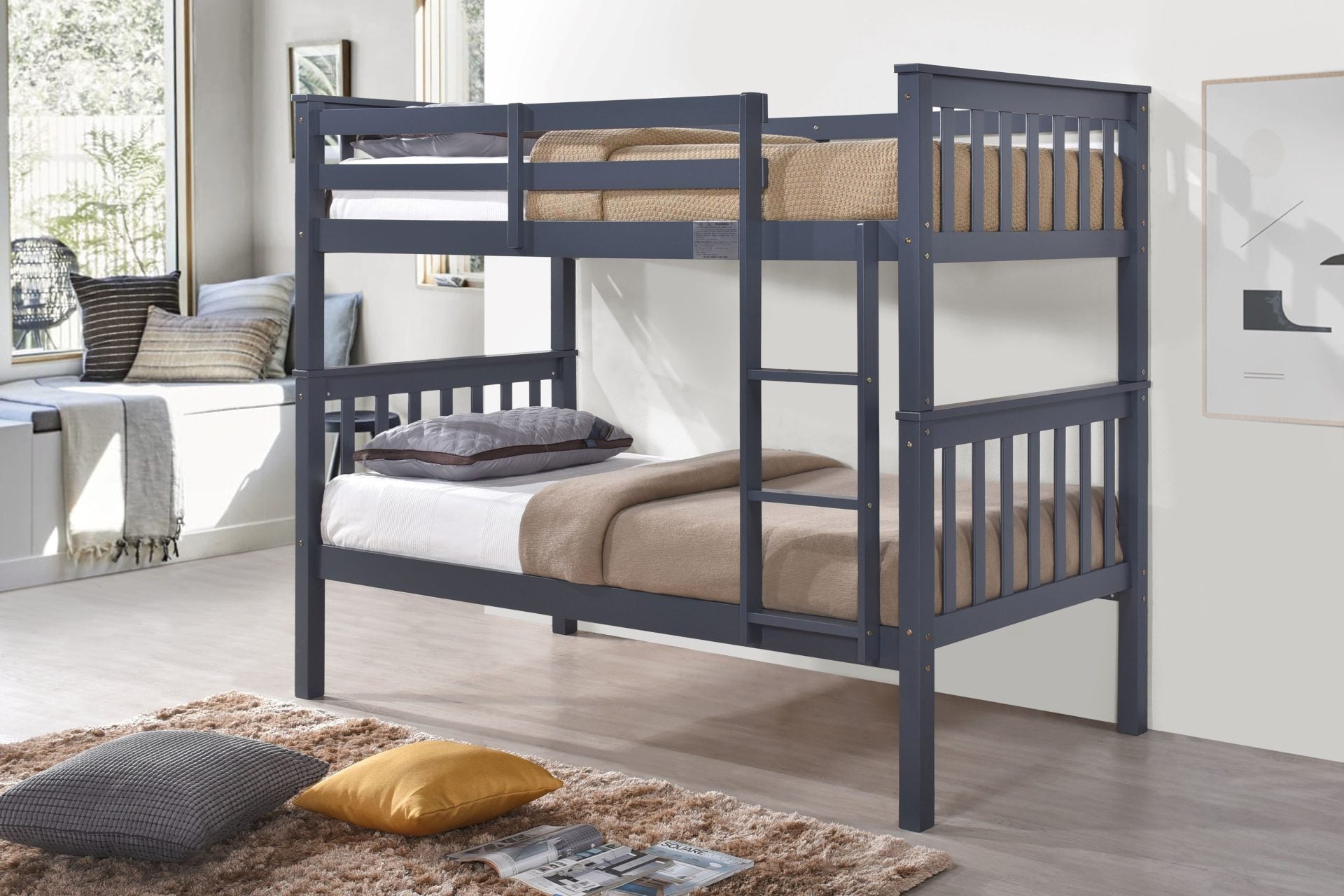 Colton Bunk Bed in White, Grey or Charcoal Colour