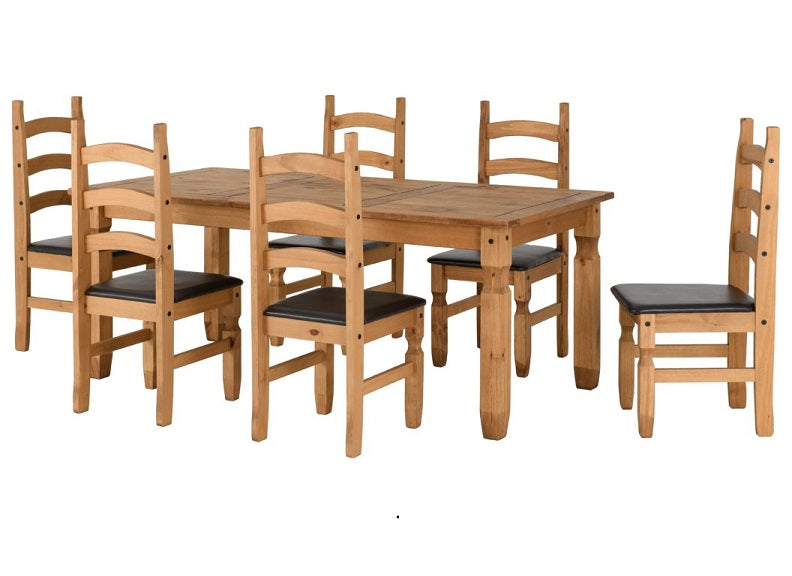 Corona Pine 6ft Table & Brown PU Seat Chairs